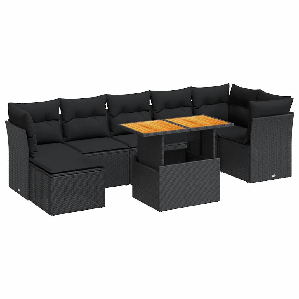 Set Divani da Giardino con Cuscini 8 pz Nero in Polyrattan