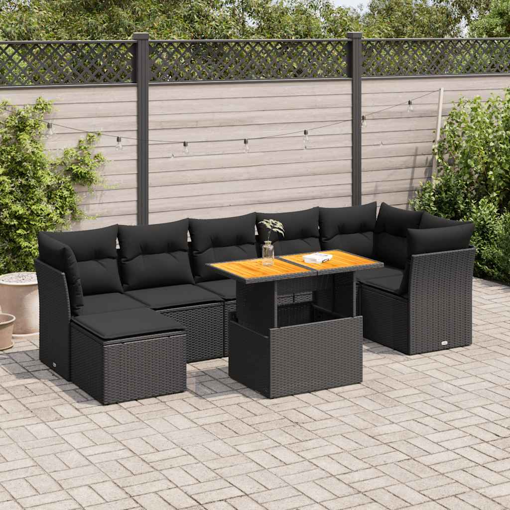 Set Divani da Giardino con Cuscini 8 pz Nero in Polyrattan