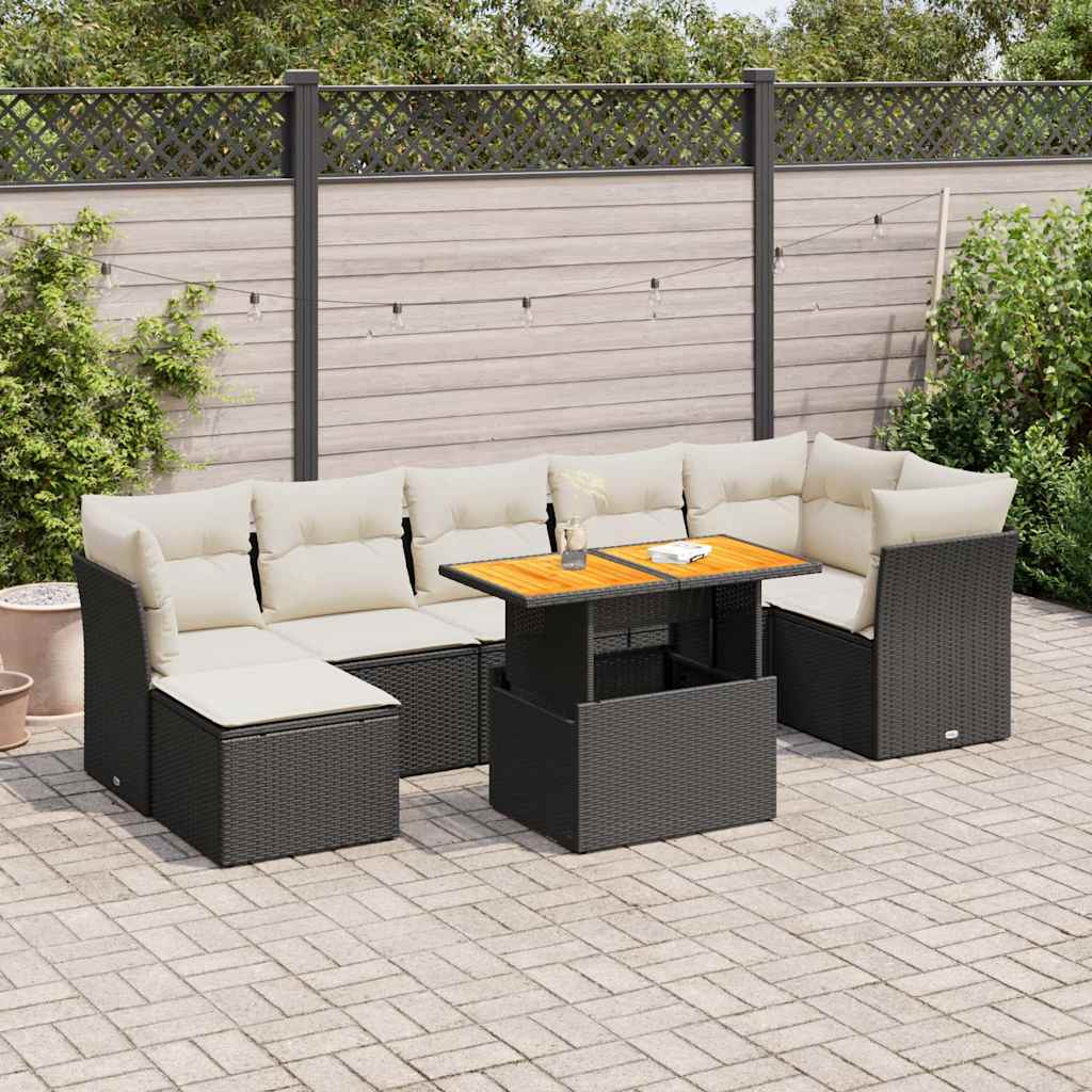 Set Divani da Giardino con Cuscini 8 pz Nero in Polyrattan