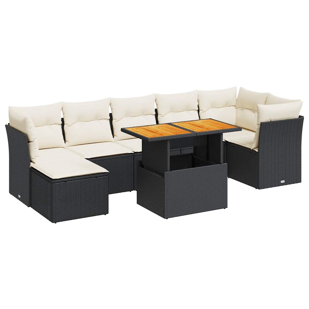 Set Divani da Giardino con Cuscini 8 pz Nero in Polyrattan