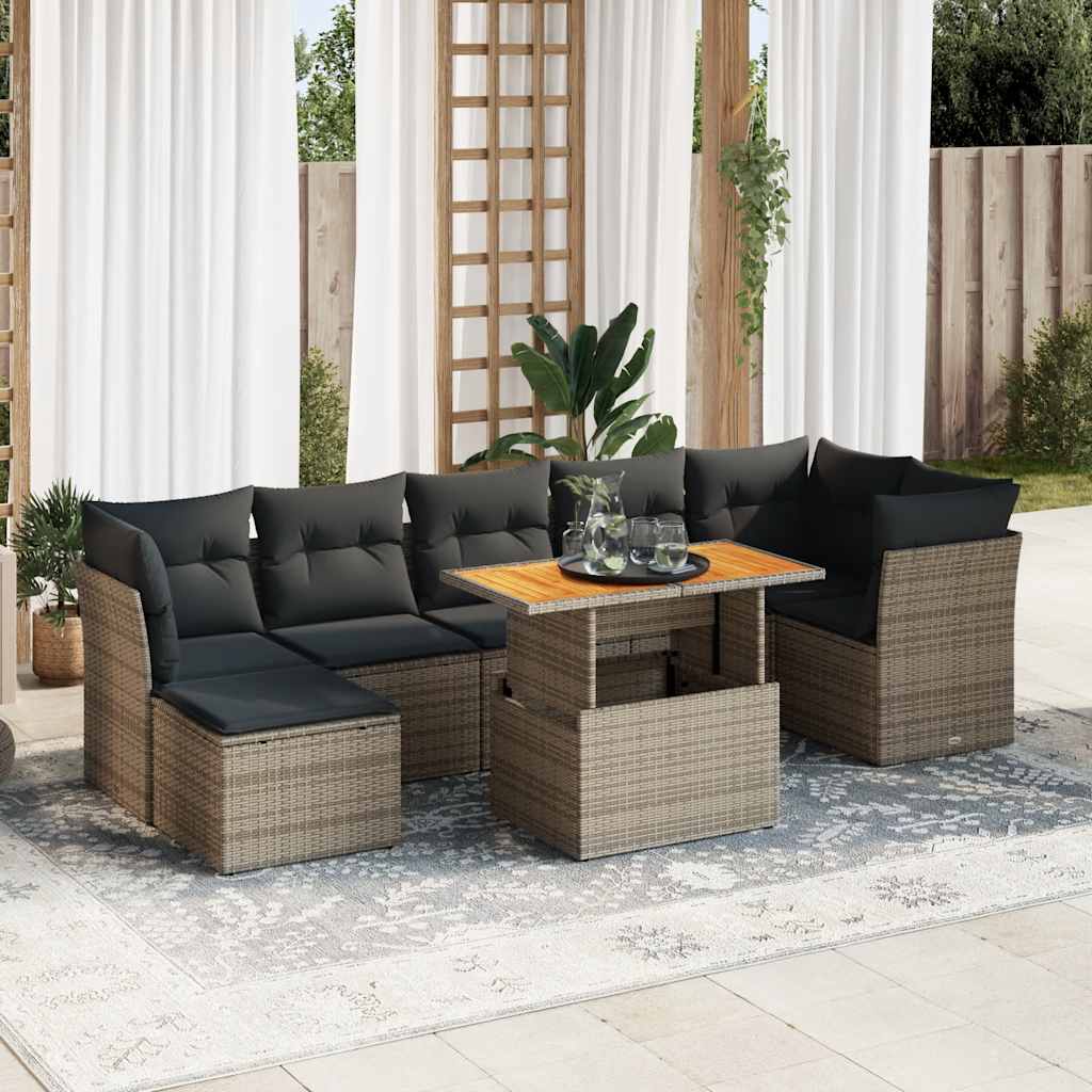 Set Divano da Giardino 8 pz con Cuscini Grigio in Polyrattan