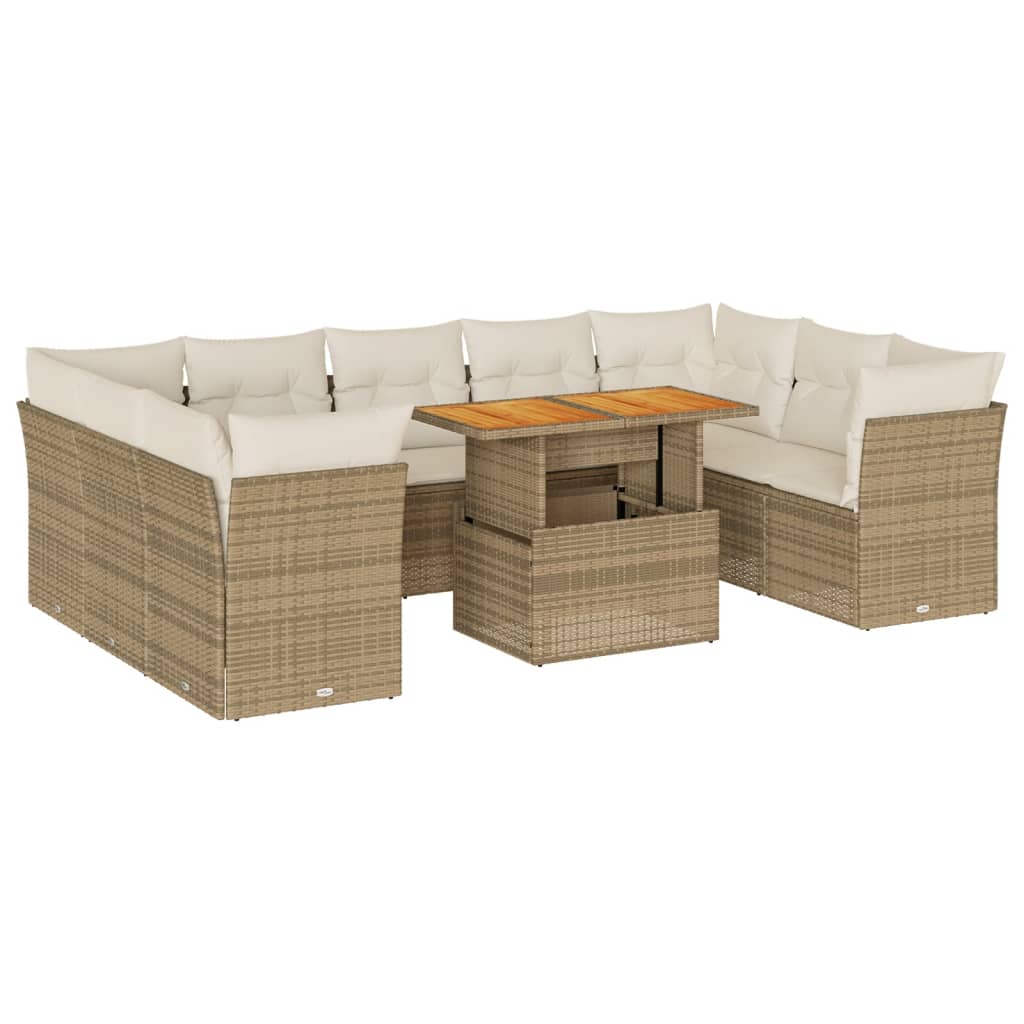 Set Divano da Giardino 10 pz con Cuscini Beige in Polyrattan