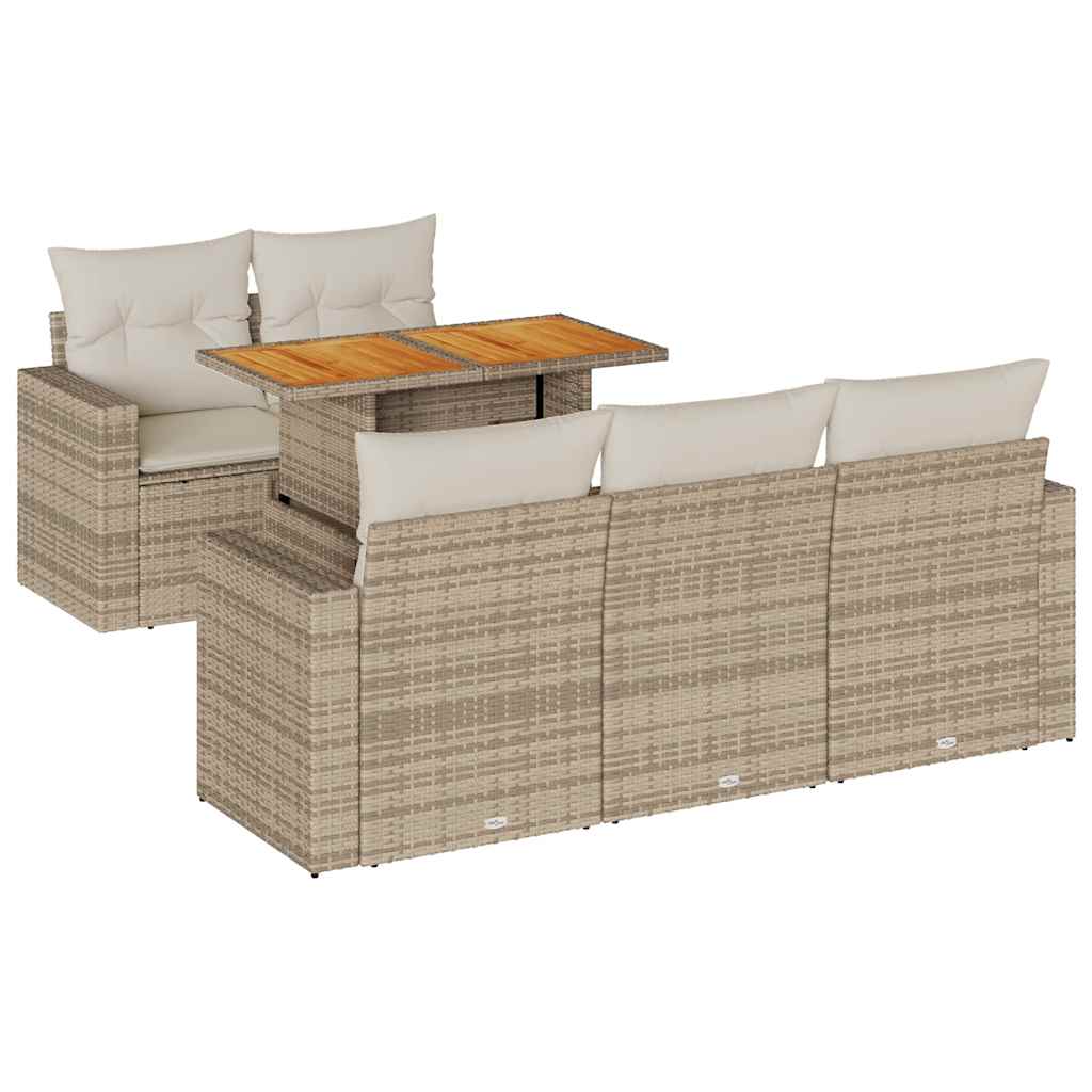 Set Divano da Giardino 6 pz con Cuscini Beige in Polyrattan