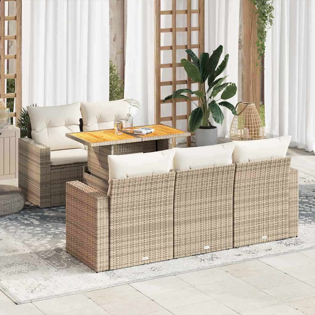 Set Divano da Giardino 6 pz con Cuscini Beige in Polyrattan