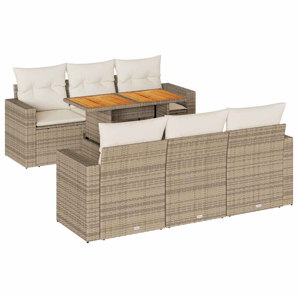 Set Divani da Giardino 7 pz con Cuscini Beige in Polyrattan