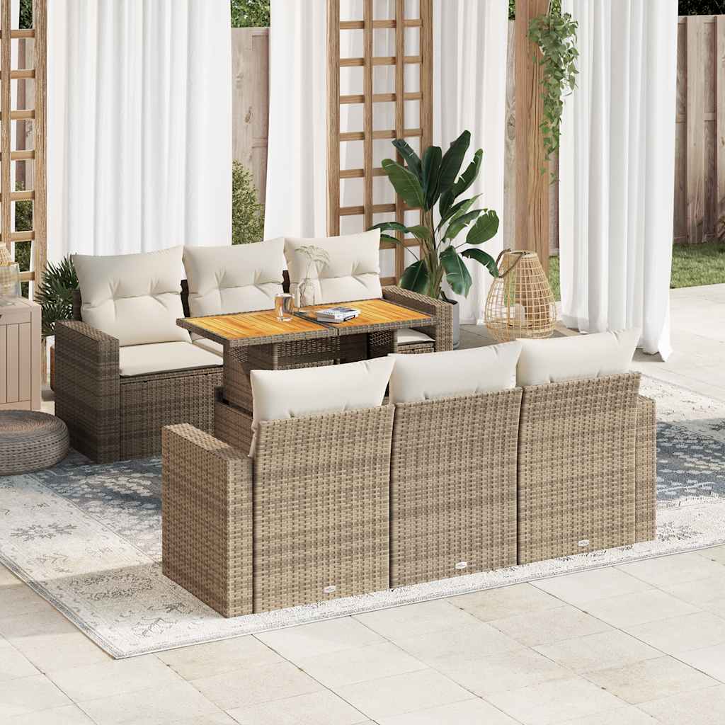 Set Divani da Giardino 7 pz con Cuscini Beige in Polyrattan