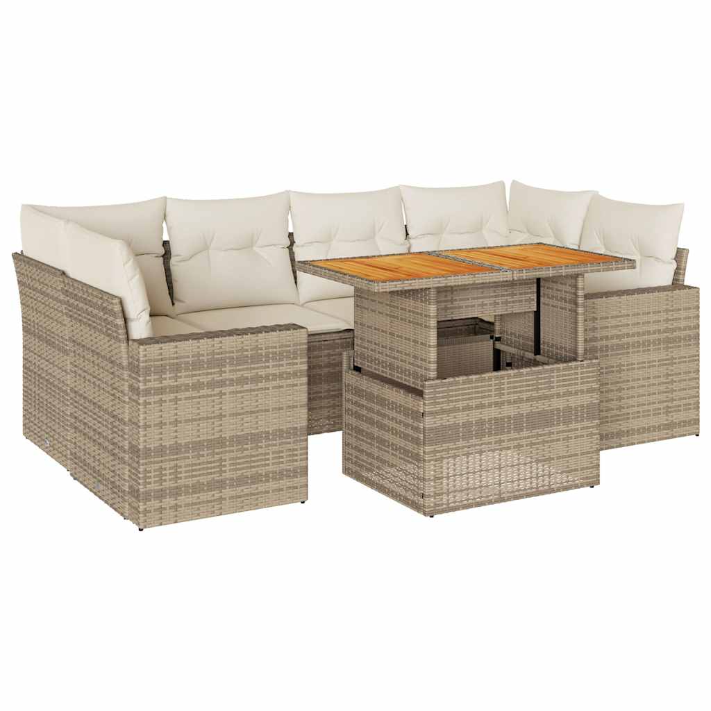 Set Divani da Giardino 7 pz con Cuscini Beige in Polyrattan