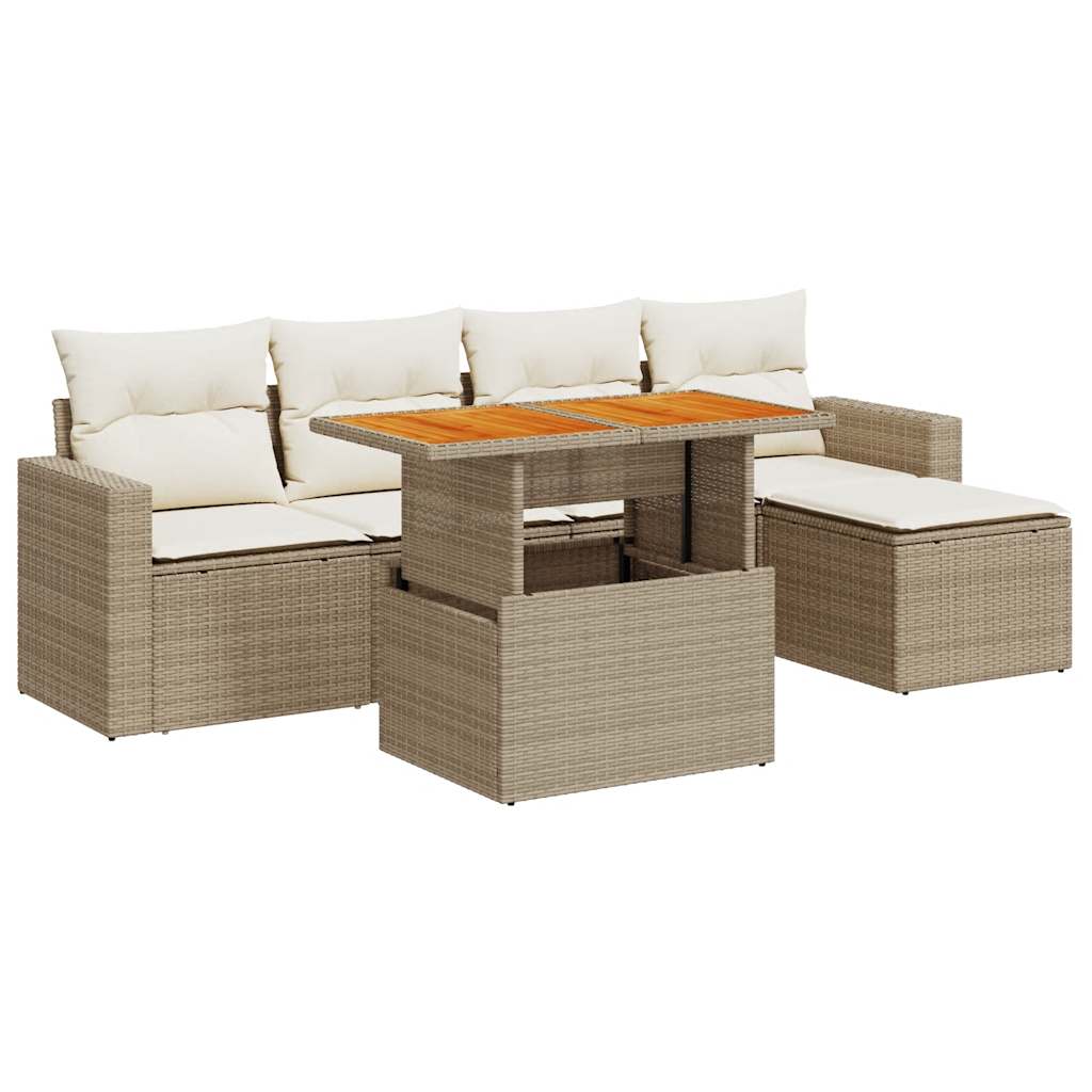 Set Divano da Giardino 6 pz con Cuscini Beige in Polyrattan