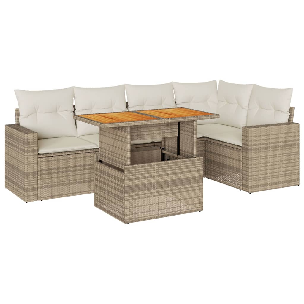 Set Divano da Giardino 6 pz con Cuscini Beige in Polyrattan