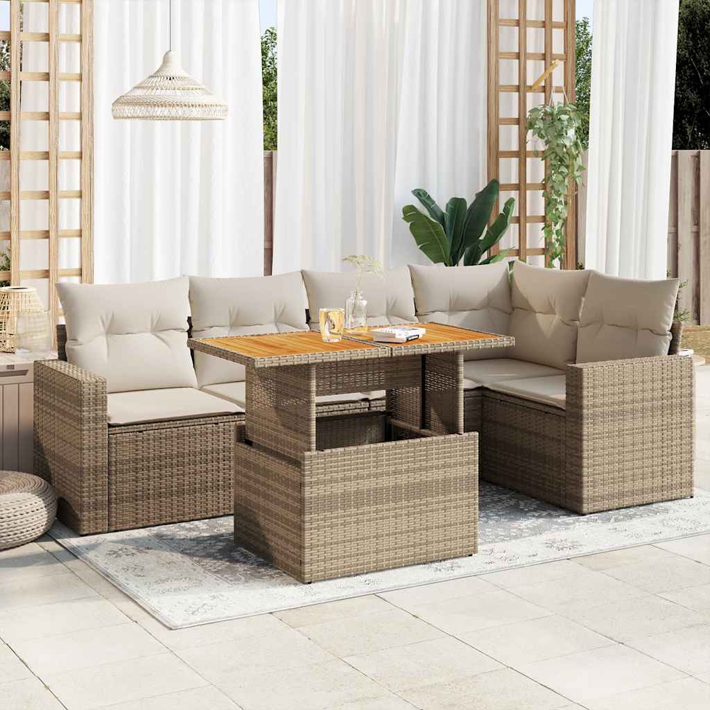 Set Divano da Giardino 6 pz con Cuscini Beige in Polyrattan