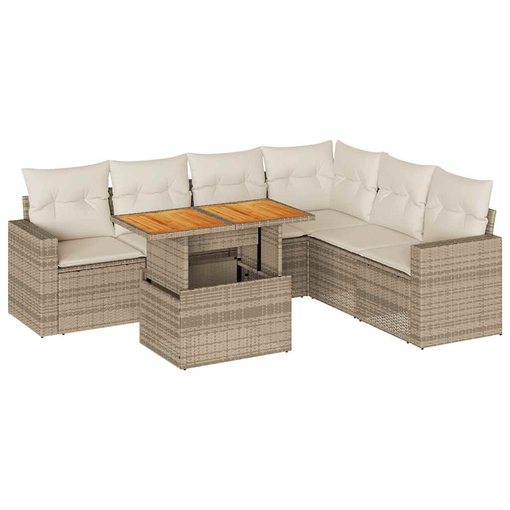 Set Divani da Giardino 7 pz con Cuscini Beige in Polyrattan