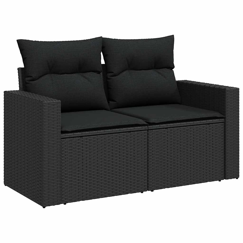 Set Divani da Giardino con Cuscini 7pz Nero Polyrattan