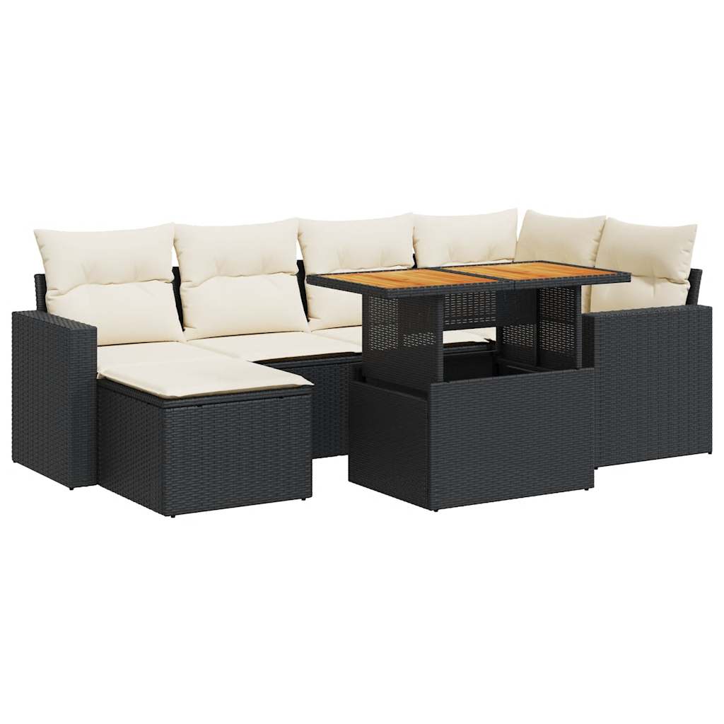 Set Divani da Giardino con Cuscini 7pz Nero Polyrattan