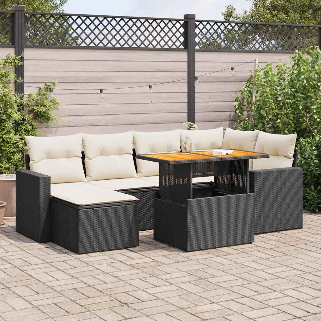 Set Divani da Giardino con Cuscini 7pz Nero Polyrattan