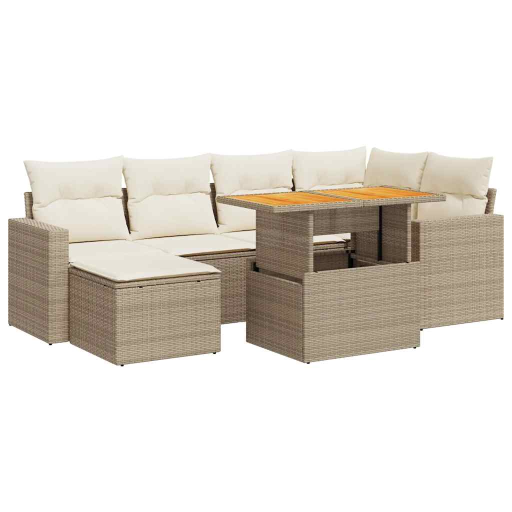 Set Divani da Giardino 7 pz con Cuscini Beige in Polyrattan