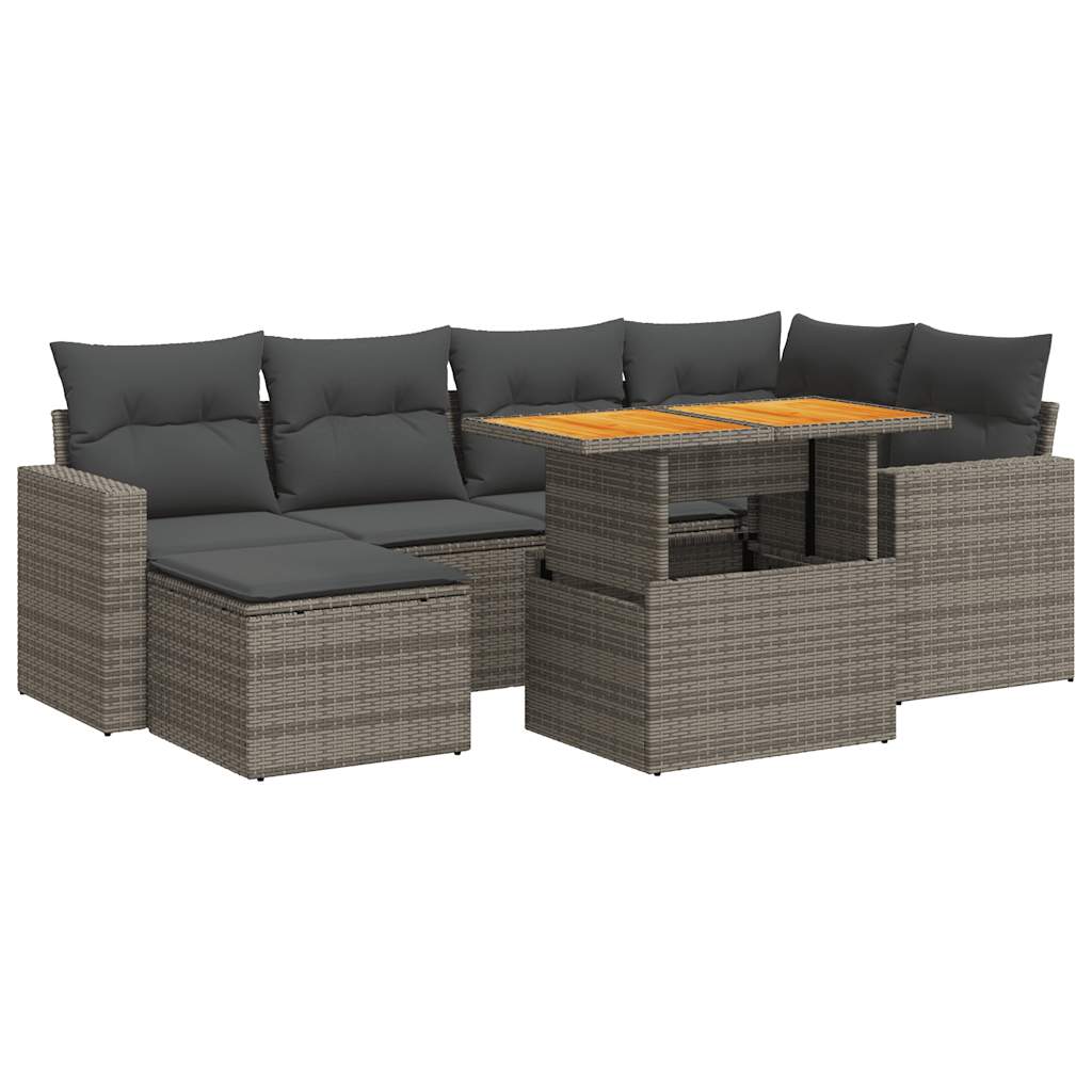 Set Divani da Giardino 7 pz con Cuscini Grigio in Polyrattan