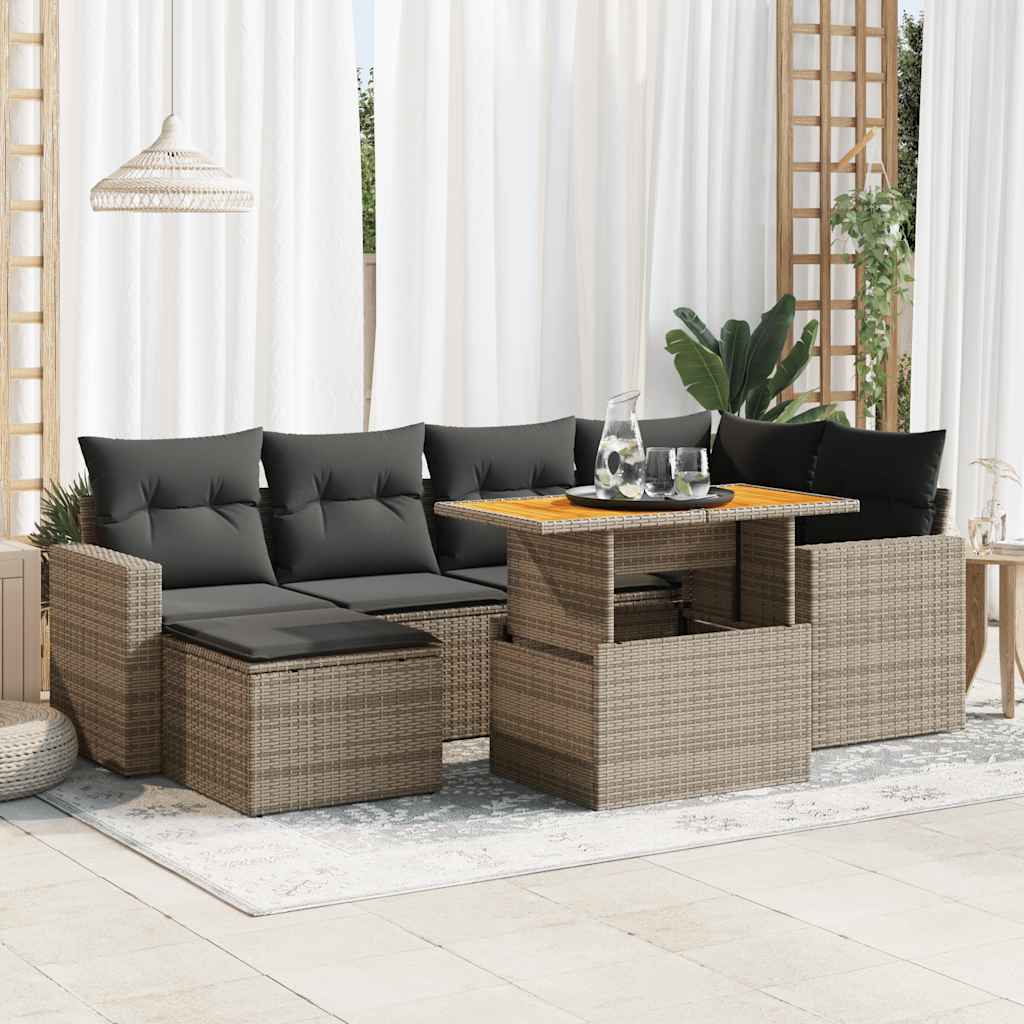 Set Divani da Giardino 7 pz con Cuscini Grigio in Polyrattan