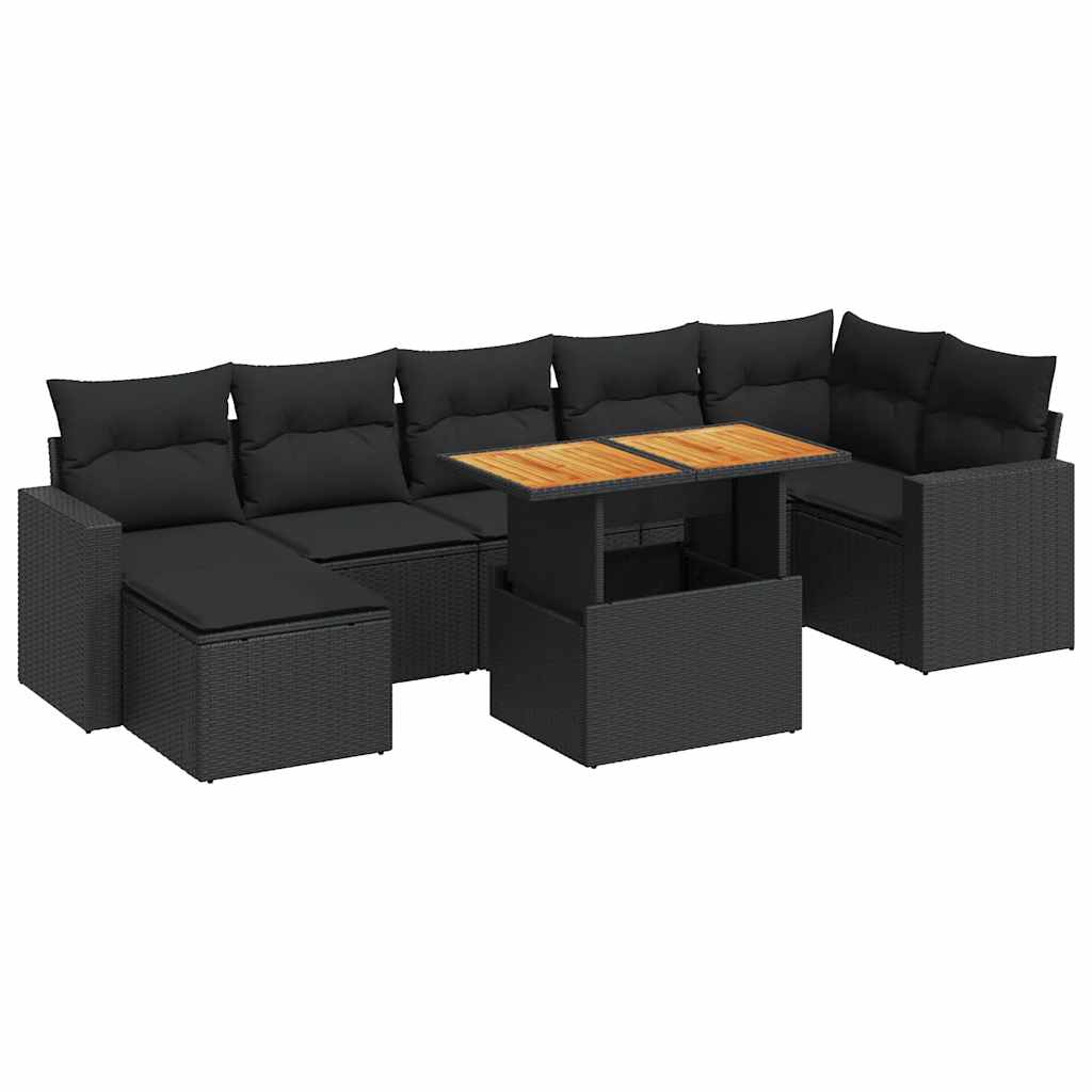 Set Divani da Giardino con Cuscini 8 pz Nero in Polyrattan