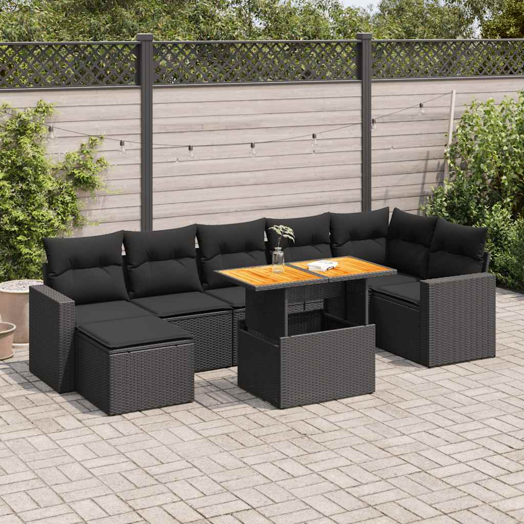 Set Divani da Giardino con Cuscini 8 pz Nero in Polyrattan