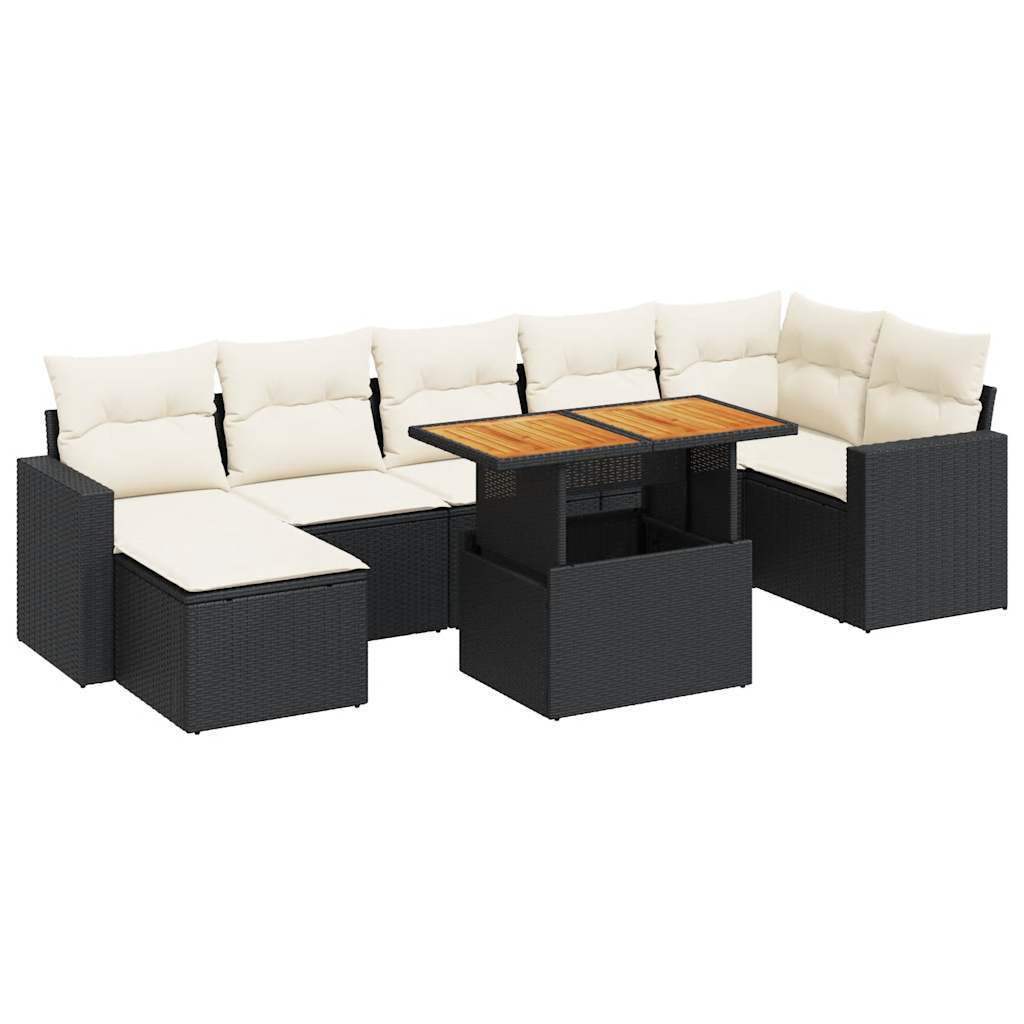 Set Divani da Giardino con Cuscini 8 pz Nero in Polyrattan