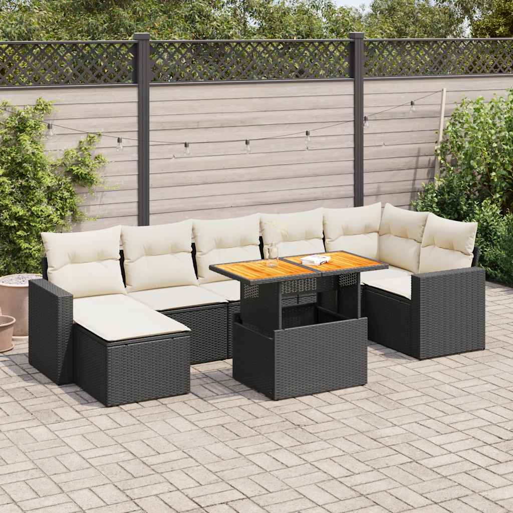 Set Divani da Giardino con Cuscini 8 pz Nero in Polyrattan