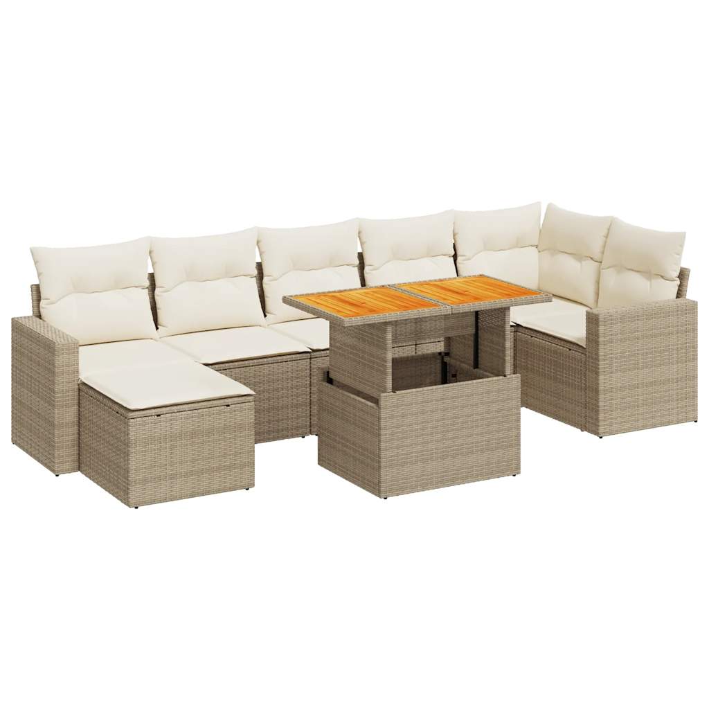 Set Divano da Giardino 8 pz con Cuscini Beige in Polyrattan