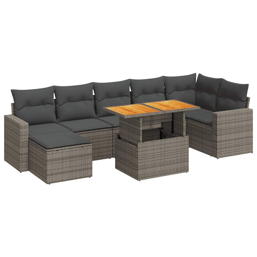 Set Divano da Giardino 8 pz con Cuscini Grigio in Polyrattan