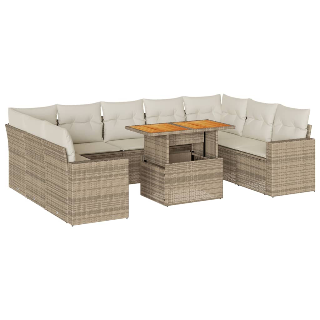 Set Divano da Giardino 10 pz con Cuscini Beige in Polyrattan