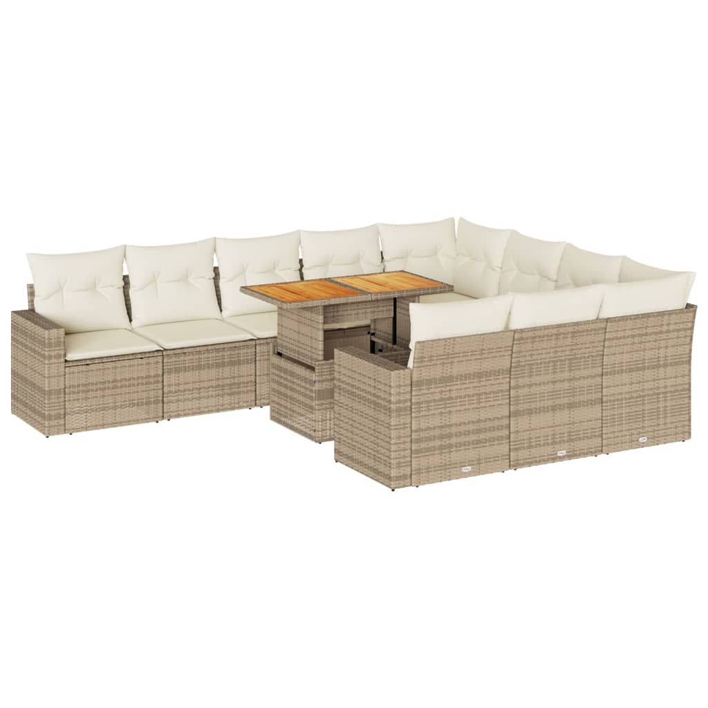 Set Divani da Giardino 11 pz con Cuscini Beige in Polyrattan