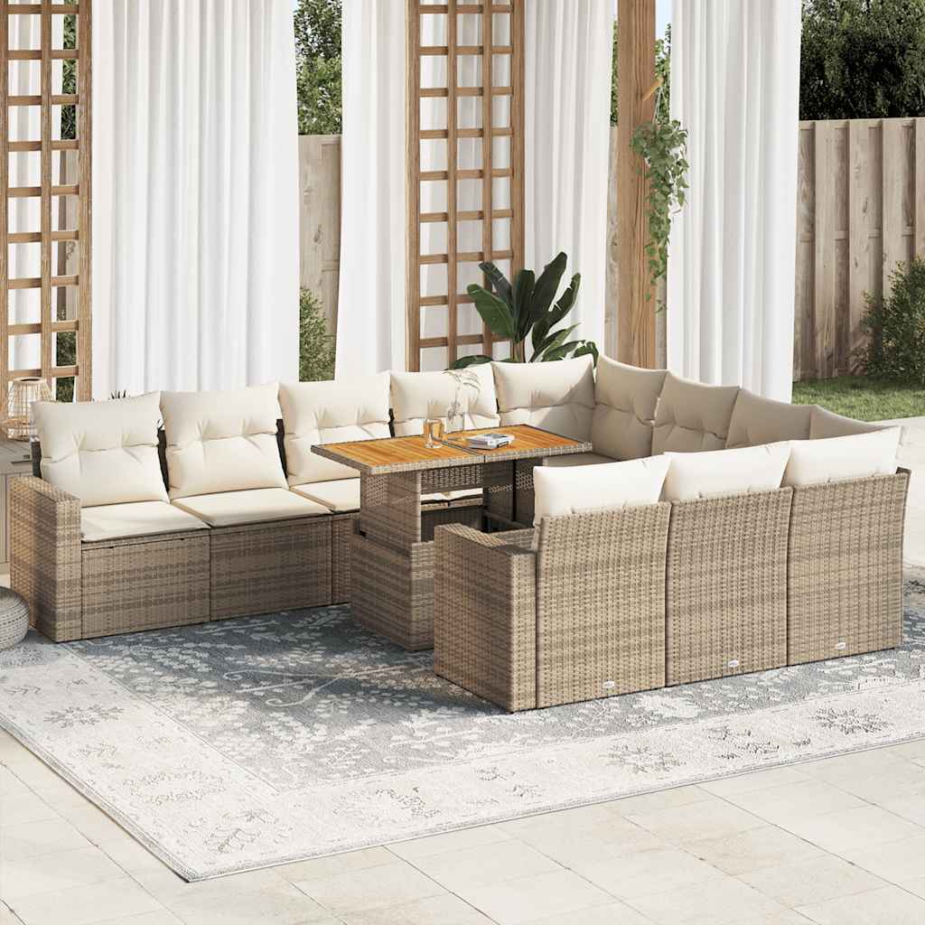 Set Divani da Giardino 11 pz con Cuscini Beige in Polyrattan