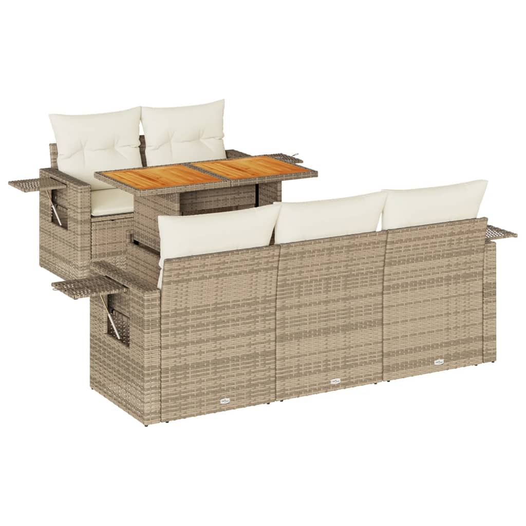 Set Divano da Giardino 6 pz con Cuscini Beige in Polyrattan