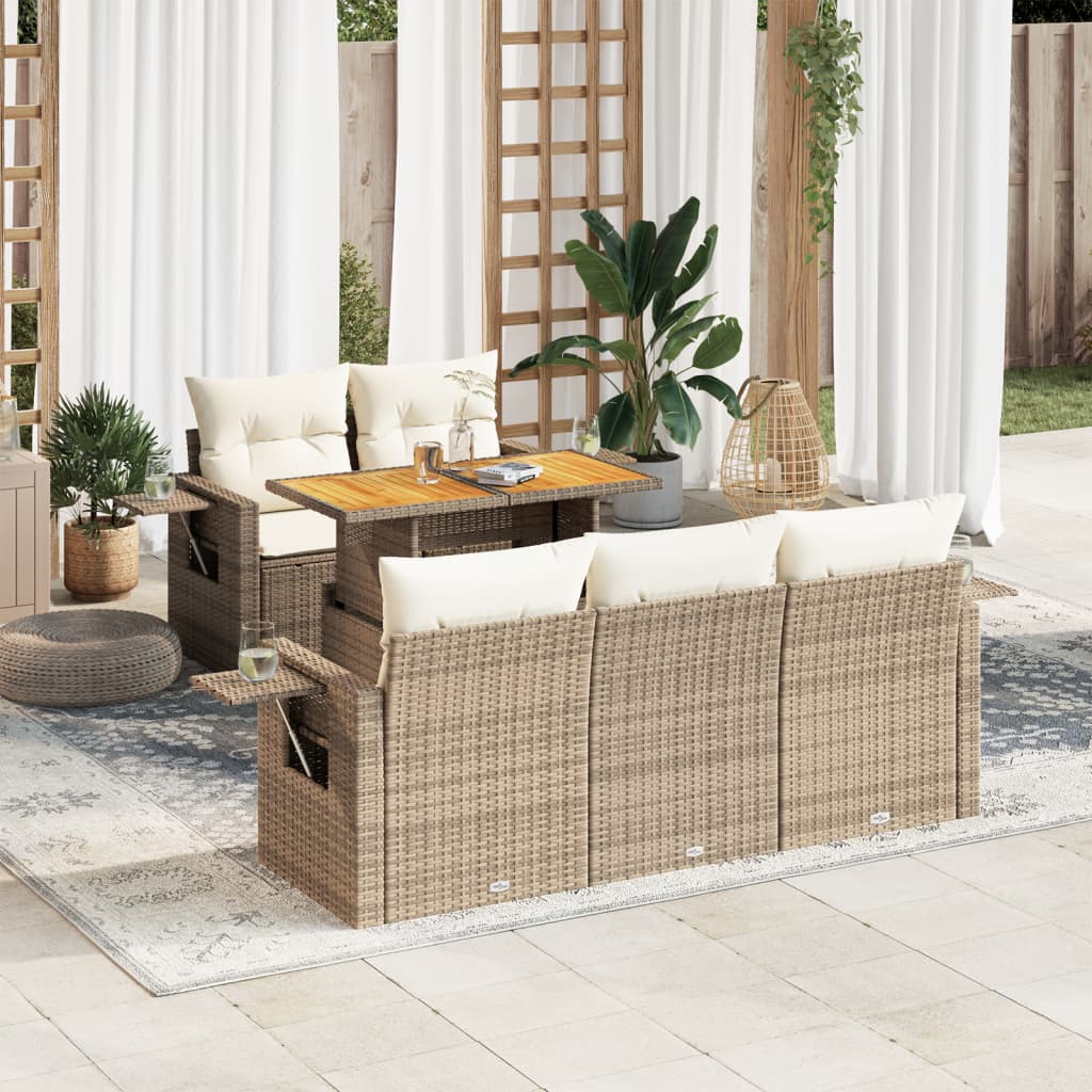 Set Divano da Giardino 6 pz con Cuscini Beige in Polyrattan