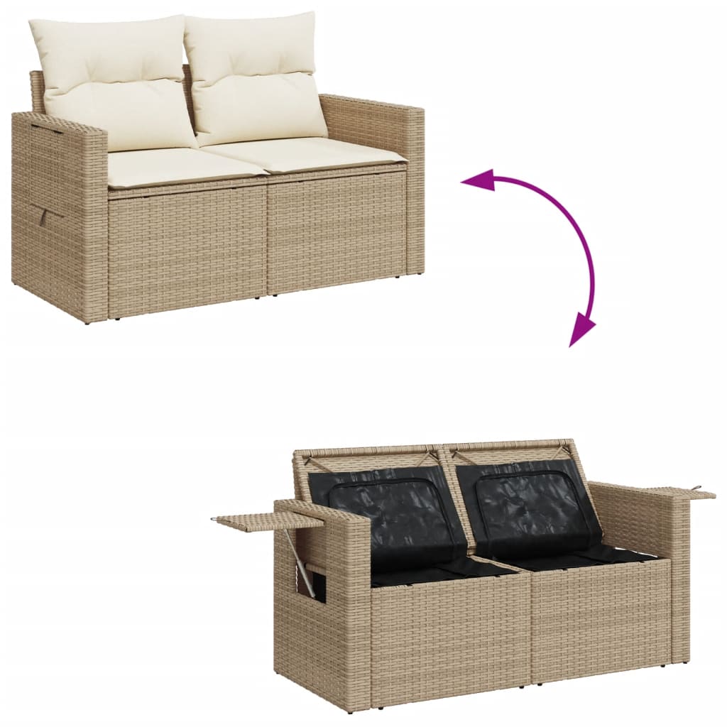 Set Divani da Giardino 7 pz con Cuscini Beige in Polyrattan