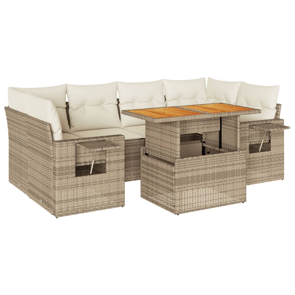 Set Divani da Giardino 7 pz con Cuscini Beige in Polyrattan