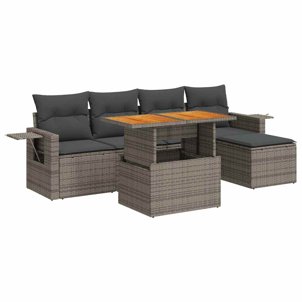 Set Divano da Giardino 6 pz con Cuscini Grigio in Polyrattan