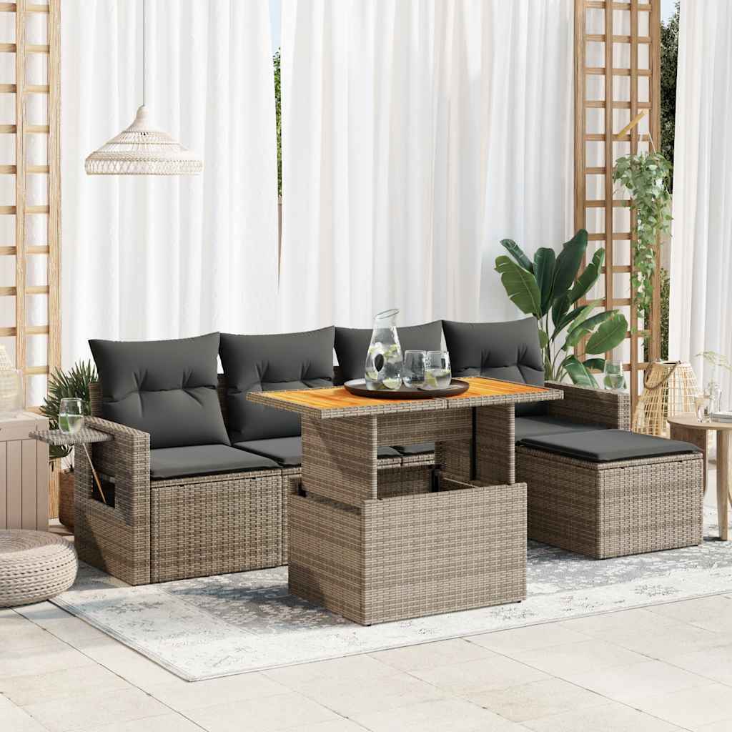 Set Divano da Giardino 6 pz con Cuscini Grigio in Polyrattan