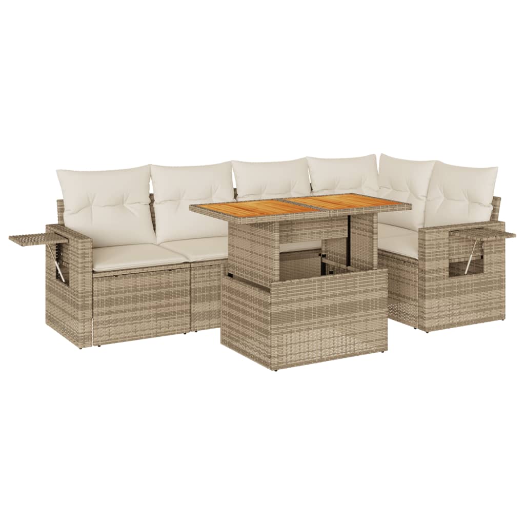 Set Divano da Giardino 6 pz con Cuscini Beige in Polyrattan