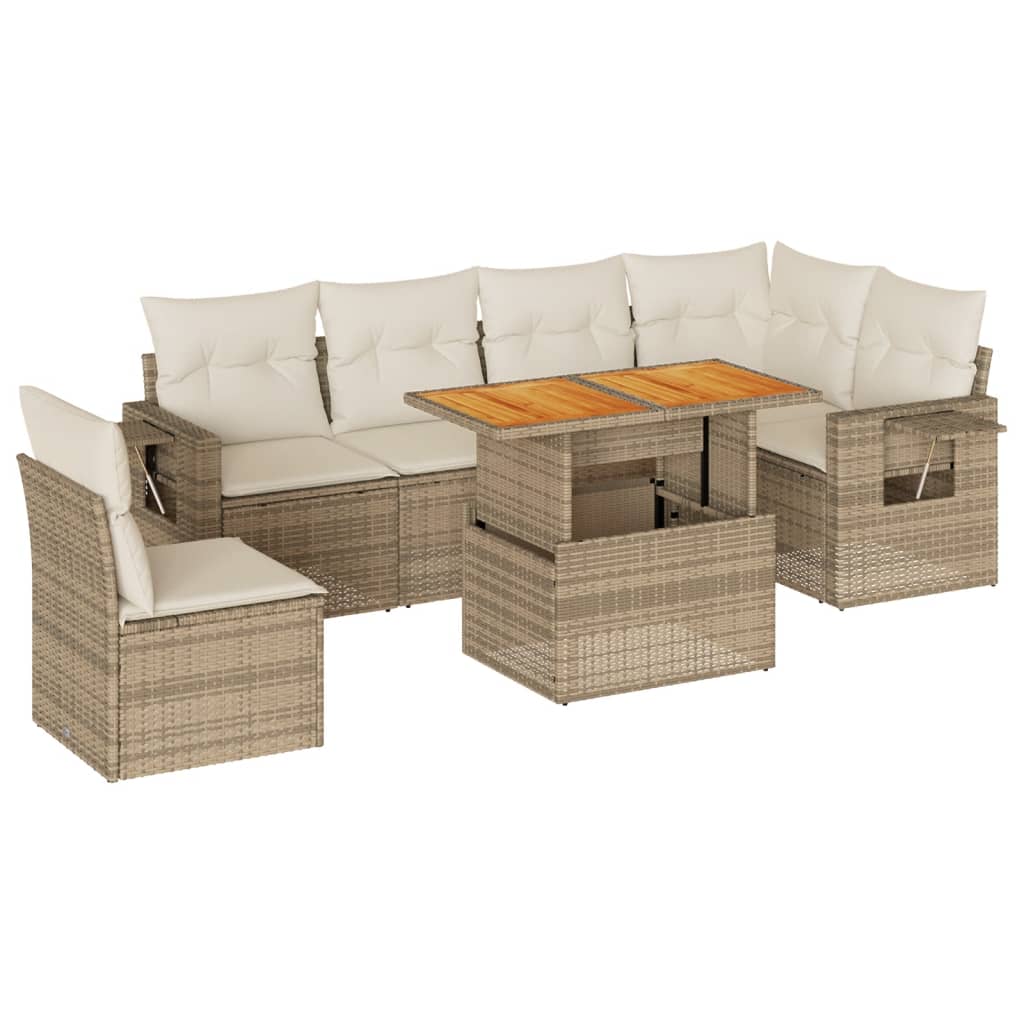 Set Divani da Giardino 7 pz con Cuscini Beige in Polyrattan