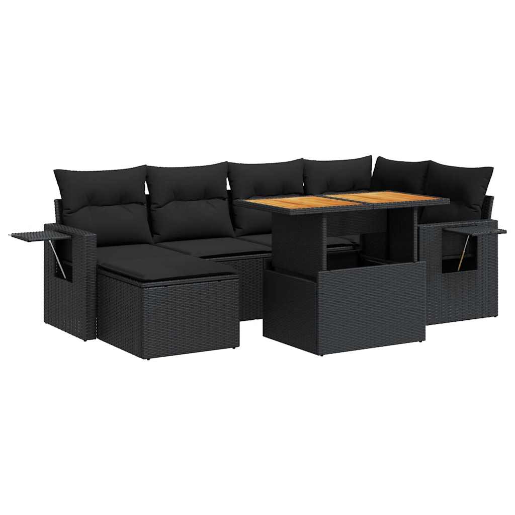 Set Divani da Giardino con Cuscini 7pz Nero Polyrattan