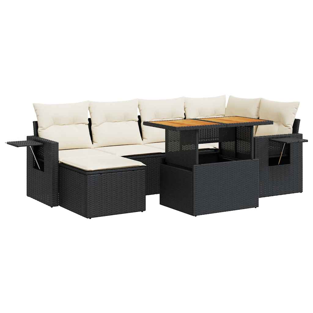 Set Divani da Giardino con Cuscini 7pz Nero Polyrattan