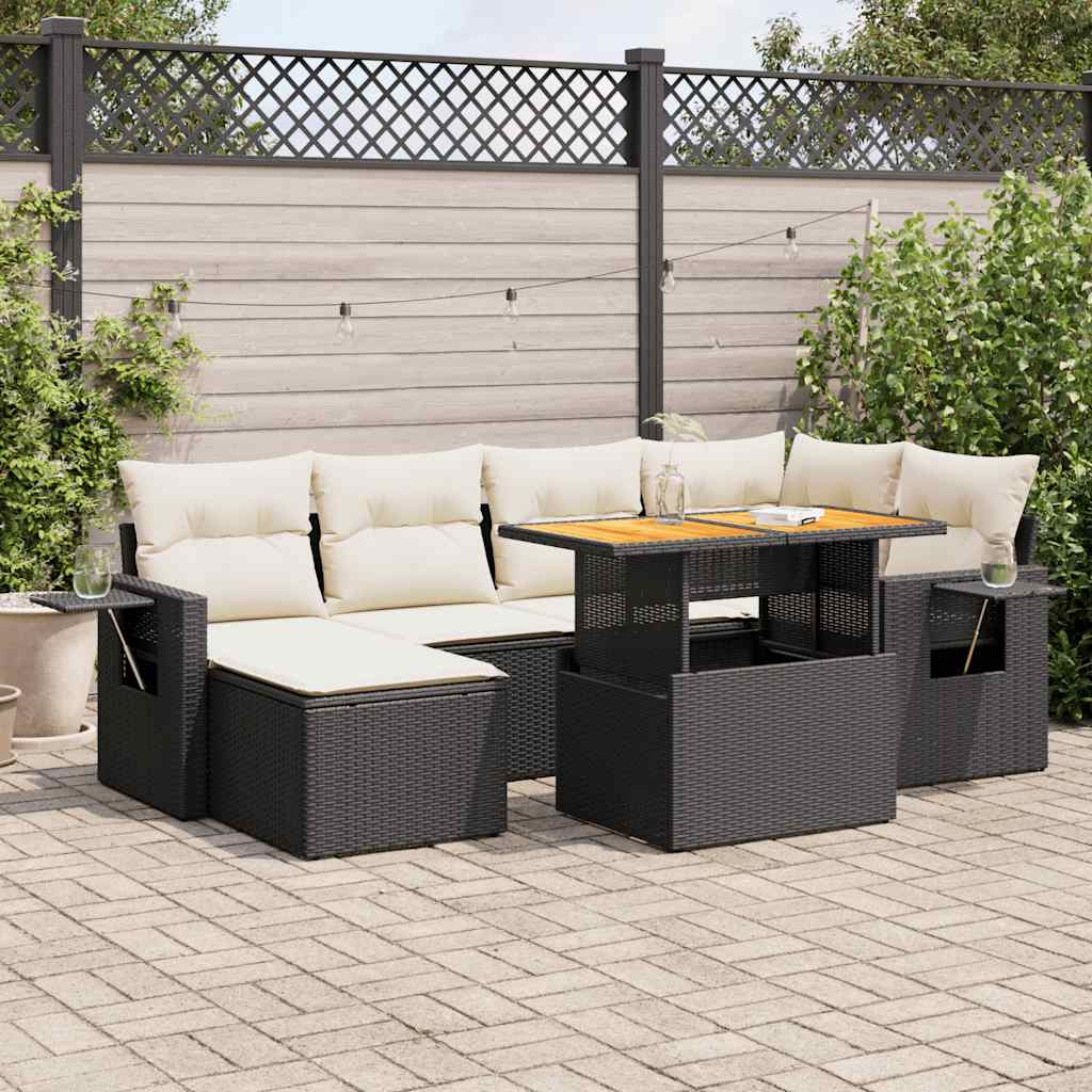 Set Divani da Giardino con Cuscini 7pz Nero Polyrattan