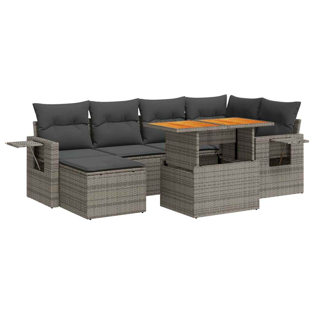 Set Divani da Giardino 7 pz con Cuscini Grigio in Polyrattan