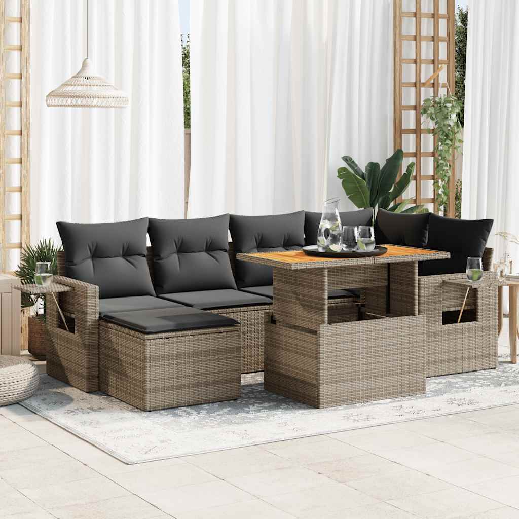 Set Divani da Giardino 7 pz con Cuscini Grigio in Polyrattan