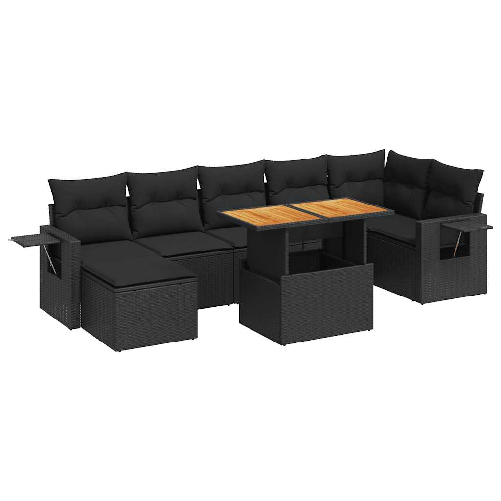 Set Divani da Giardino con Cuscini 8 pz Nero in Polyrattan