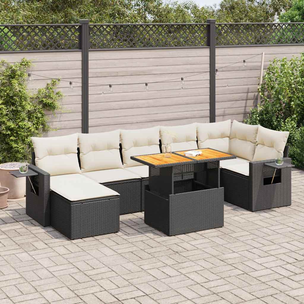 Set Divani da Giardino con Cuscini 8 pz Nero in Polyrattan