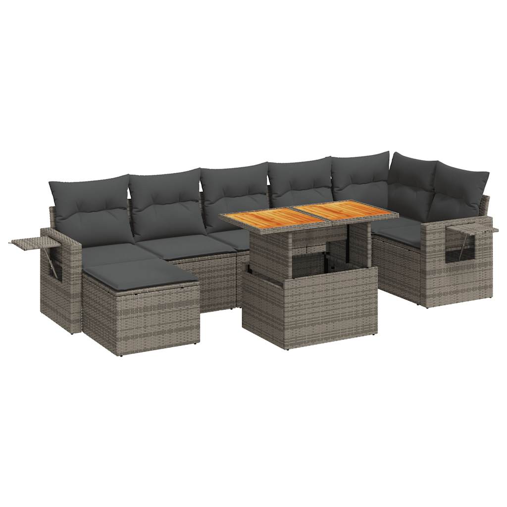 Set Divano da Giardino 8 pz con Cuscini Grigio in Polyrattan