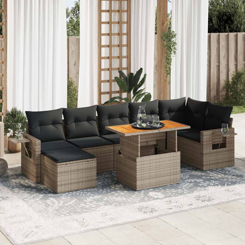 Set Divano da Giardino 8 pz con Cuscini Grigio in Polyrattan