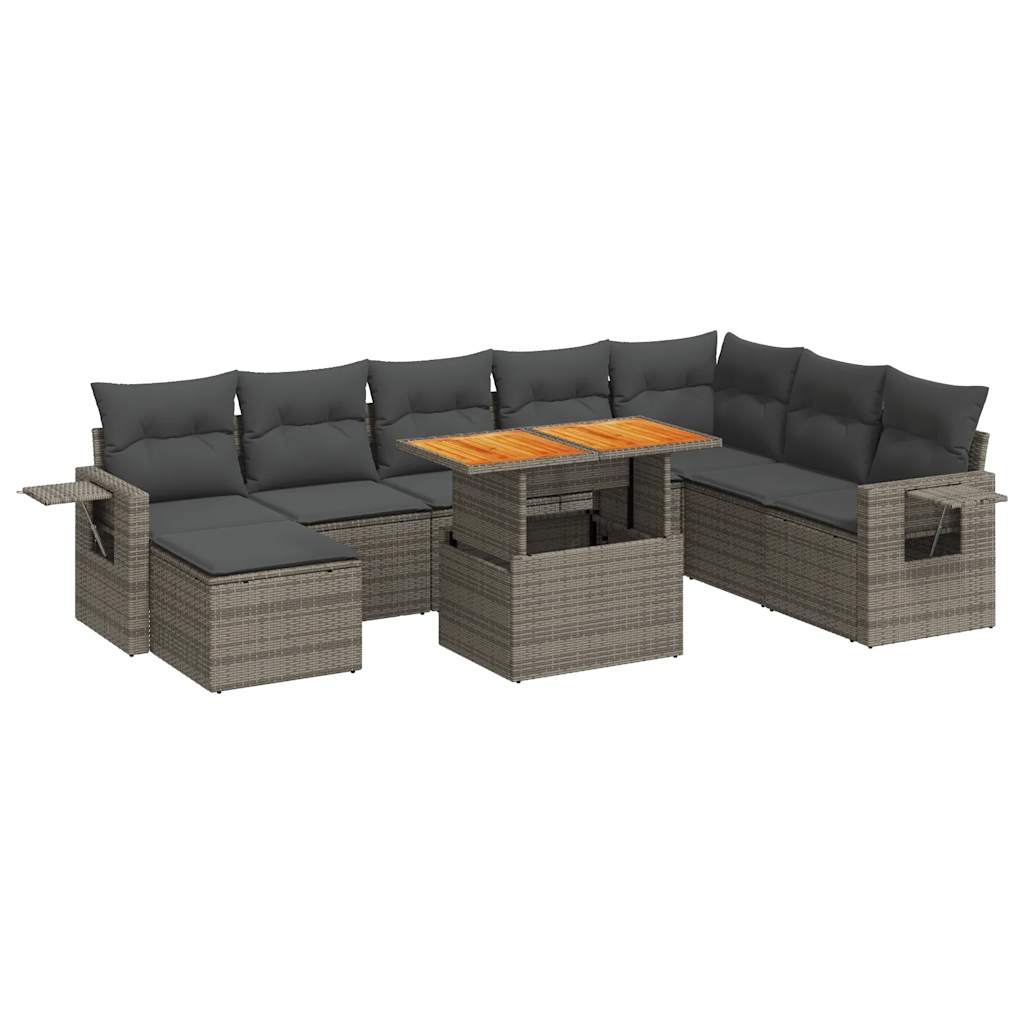 Set Divano da Giardino 9 pz con Cuscini Grigio in Polyrattan