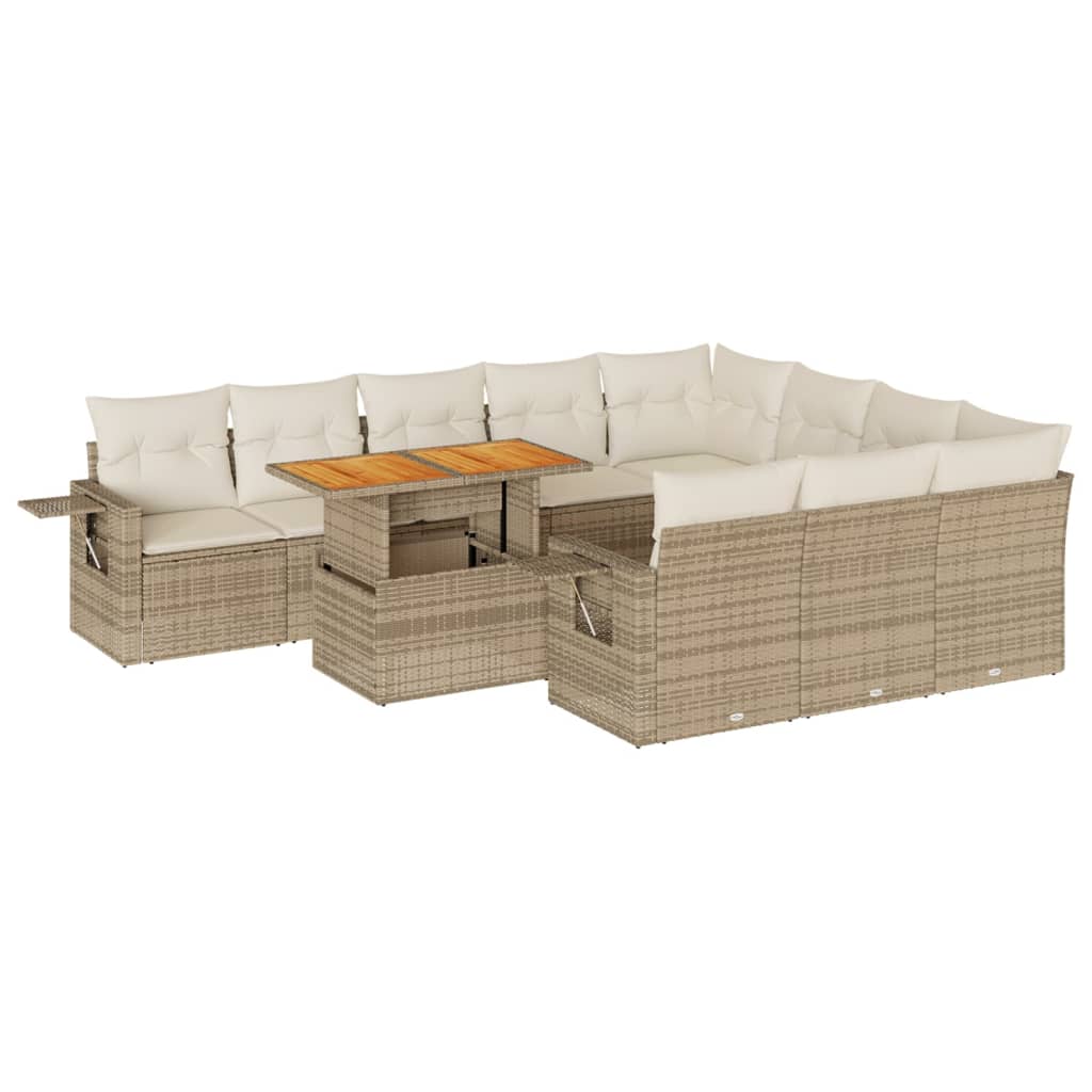 Set Divani da Giardino 11 pz con Cuscini Beige in Polyrattan