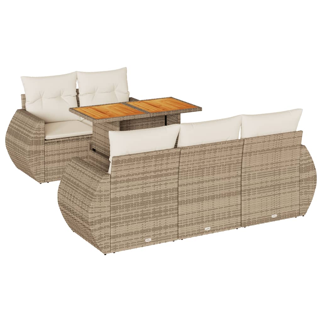 Set Divano da Giardino 6 pz con Cuscini Beige in Polyrattan